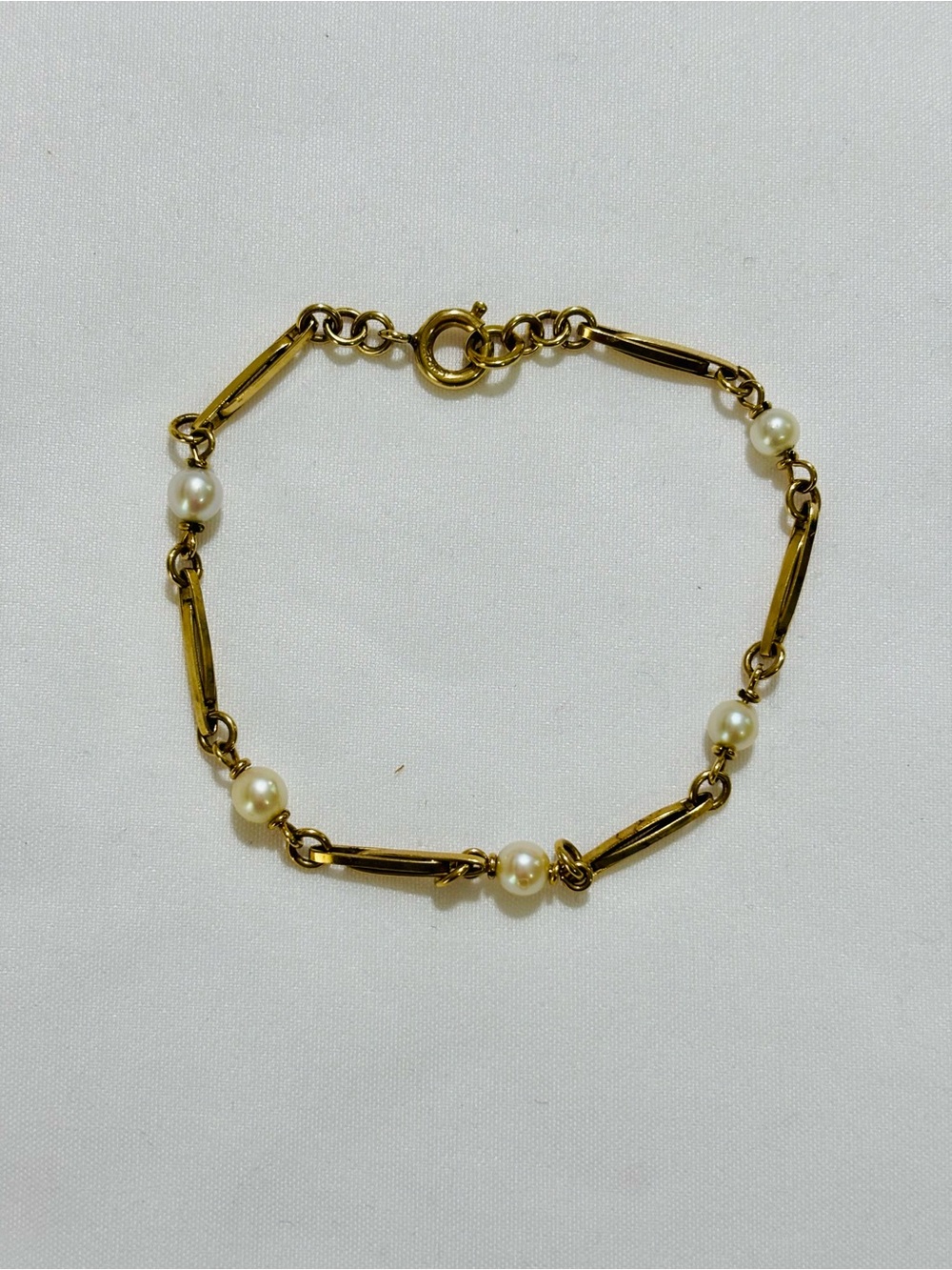 Vintage Bracelet Gold Filled stamped 1/20 RGF with Faux Pearls 7” long